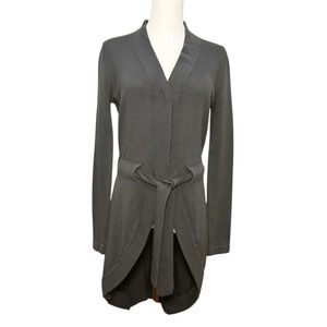 V Fish Gray Belted Snap Front Mid Length Cardigan Large